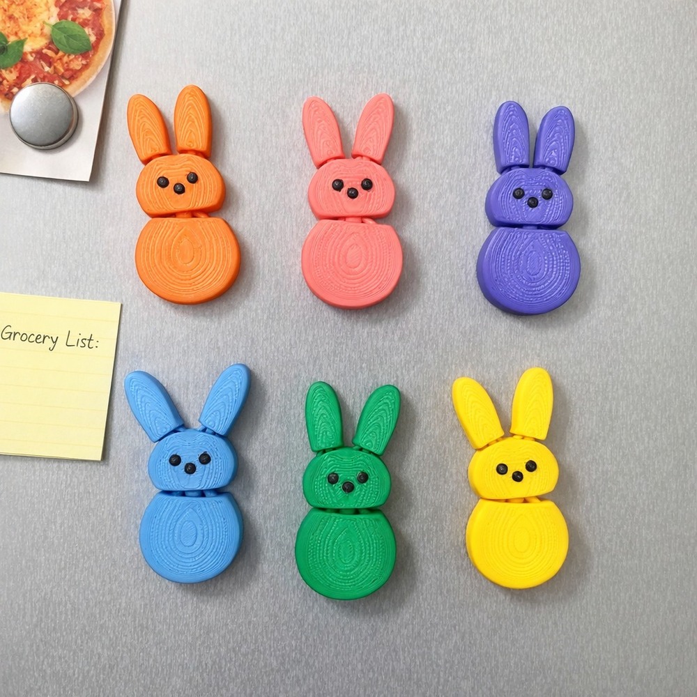 6pc Flexi Marshmallow Bunny Magnets 3D Printed Articulated Easter Rabbit Fidget